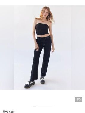 Five Star General Black Straight-Leg High rise Jeans with Contrast Stitching NWT